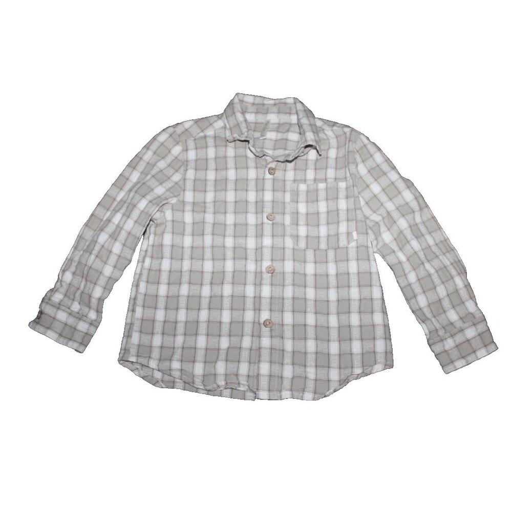 Rylee + Cru Long Sleeve Shirt Lt Green and White Plaid Size 4-5 Years